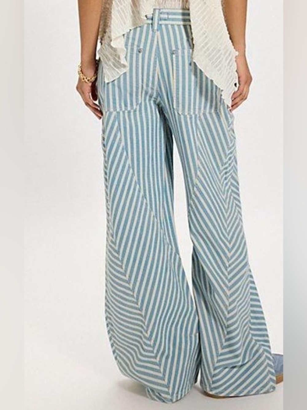 Free People Blue & White Striped Wide-Leg Trousers